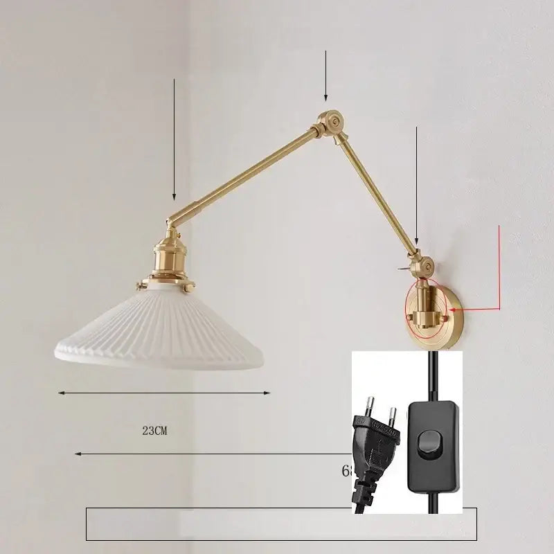 GobekUsa Ceramic Copper LED Wall Lamp with Adjustable Long Arm Swing, photo 16 of 22