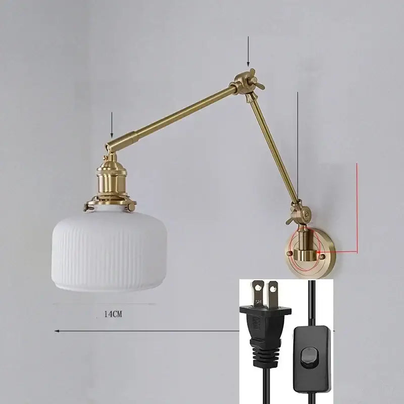 GobekUsa Ceramic Copper LED Wall Lamp with Adjustable Long Arm Swing, photo 7 of 22