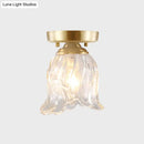 GobekUsa Brass 1-Light Semi Flush Mount with Clear Ripple/Fluted Glass Cone/Flower Design for Living Room Ceiling