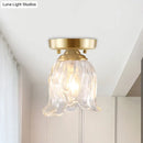 GobekUsa Brass 1-Light Semi Flush Mount with Clear Ripple/Fluted Glass Cone/Flower Design for Living Room Ceiling