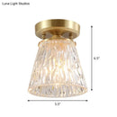 GobekUsa Brass 1-Light Semi Flush Mount with Clear Ripple/Fluted Glass Cone/Flower Design for Living Room Ceiling
