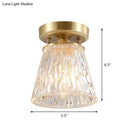 GobekUsa Brass 1-Light Semi Flush Mount with Clear Ripple/Fluted Glass Cone/Flower Design for Living Room Ceiling