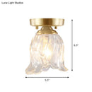 GobekUsa Brass 1-Light Semi Flush Mount with Clear Ripple/Fluted Glass Cone/Flower Design for Living Room Ceiling