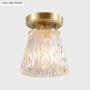 GobekUsa Brass 1-Light Semi Flush Mount with Clear Ripple/Fluted Glass Cone/Flower Design for Living Room Ceiling