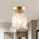 GobekUsa Brass 1-Light Semi Flush Mount with Clear Ripple/Fluted Glass Cone/Flower Design for Living Room Ceiling