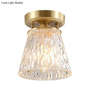 GobekUsa Brass 1-Light Semi Flush Mount with Clear Ripple/Fluted Glass Cone/Flower Design for Living Room Ceiling