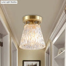 GobekUsa Brass 1-Light Semi Flush Mount with Clear Ripple/Fluted Glass Cone/Flower Design for Living Room Ceiling