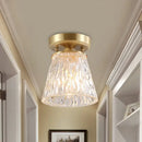 GobekUsa Brass 1-Light Semi Flush Mount with Clear Ripple/Fluted Glass Cone/Flower Design for Living Room Ceiling