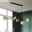 GobekUsa Brass Sphere Ceiling Light with Adjustable Cord - Industrial 5-Light Island Pendant, Amber/Milky White/Smoke Grey Glass Shades
