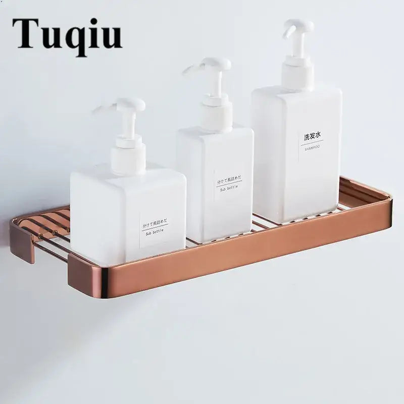 GobekUsa Brass Square Bathroom Shower Rack Wall Mounted Corner Shelf, photo 4 of 10