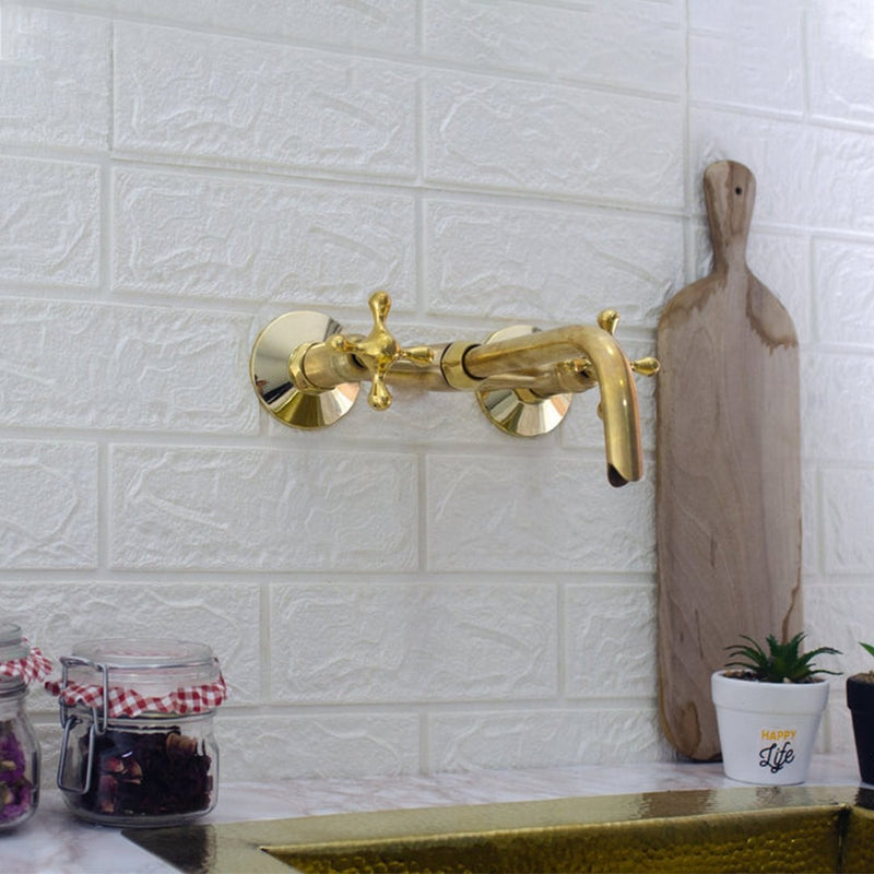 Brass Wall Mount Faucet - Antique Brass Bathroom Faucet