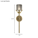 GobekUsa Brass Wall Sconce with Clear Crystal Block Cylinder and Pencil Arm
