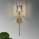 GobekUsa Brass Wall Sconce with Clear Crystal Block Cylinder and Pencil Arm