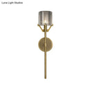 GobekUsa Brass Wall Sconce with Clear Crystal Block Cylinder and Pencil Arm