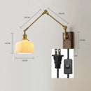 GobekUsa Copper Swing Arm LED Wall Sconce Pull Chain Switch Rotate Walnut Canopy