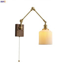 GobekUsa Copper Swing Arm LED Wall Sconce Pull Chain Switch Rotate Walnut Canopy
