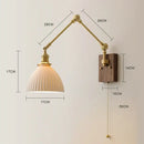 GobekUsa Copper Swing Arm LED Wall Sconce Pull Chain Switch Rotate Walnut Canopy