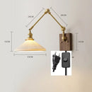 GobekUsa Copper Swing Arm LED Wall Sconce Pull Chain Switch Rotate Walnut Canopy