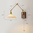 GobekUsa Copper Swing Arm LED Wall Sconce Pull Chain Switch Rotate Walnut Canopy