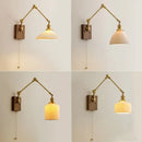 GobekUsa Copper Swing Arm LED Wall Sconce Pull Chain Switch Rotate Walnut Canopy