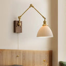 GobekUsa Copper Swing Arm LED Wall Sconce Pull Chain Switch Rotate Walnut Canopy
