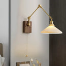 GobekUsa Copper Swing Arm LED Wall Sconce Pull Chain Switch Rotate Walnut Canopy