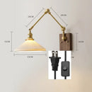 GobekUsa Copper Swing Arm LED Wall Sconce Pull Chain Switch Rotate Walnut Canopy