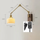 GobekUsa Copper Swing Arm LED Wall Sconce Pull Chain Switch Rotate Walnut Canopy