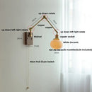 GobekUsa Ceramic Ball Brass Walnut Wood Wall Light with Pull Chain Switch