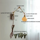 GobekUsa Ceramic Ball Brass Walnut Wood Wall Light with Pull Chain Switch