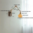 GobekUsa Ceramic Ball Brass Walnut Wood Wall Light with Pull Chain Switch