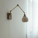GobekUsa Ceramic Ball Brass Walnut Wood Wall Light with Pull Chain Switch