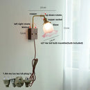 GobekUsa Brass Walnut Wood LED Wall Sconce with Pull Chain Switch & Flower Glass