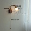 GobekUsa Brass Walnut Wood LED Wall Sconce with Pull Chain Switch & Flower Glass
