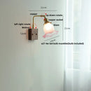 GobekUsa Brass Walnut Wood LED Wall Sconce with Pull Chain Switch & Flower Glass