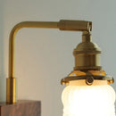 GobekUsa Brass Walnut Wood LED Wall Sconce with Pull Chain Switch & Flower Glass