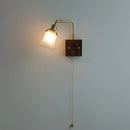 GobekUsa Brass Walnut Wood LED Wall Sconce with Pull Chain Switch & Flower Glass