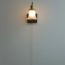 GobekUsa Brass Walnut Wood LED Wall Sconce with Pull Chain Switch & Flower Glass