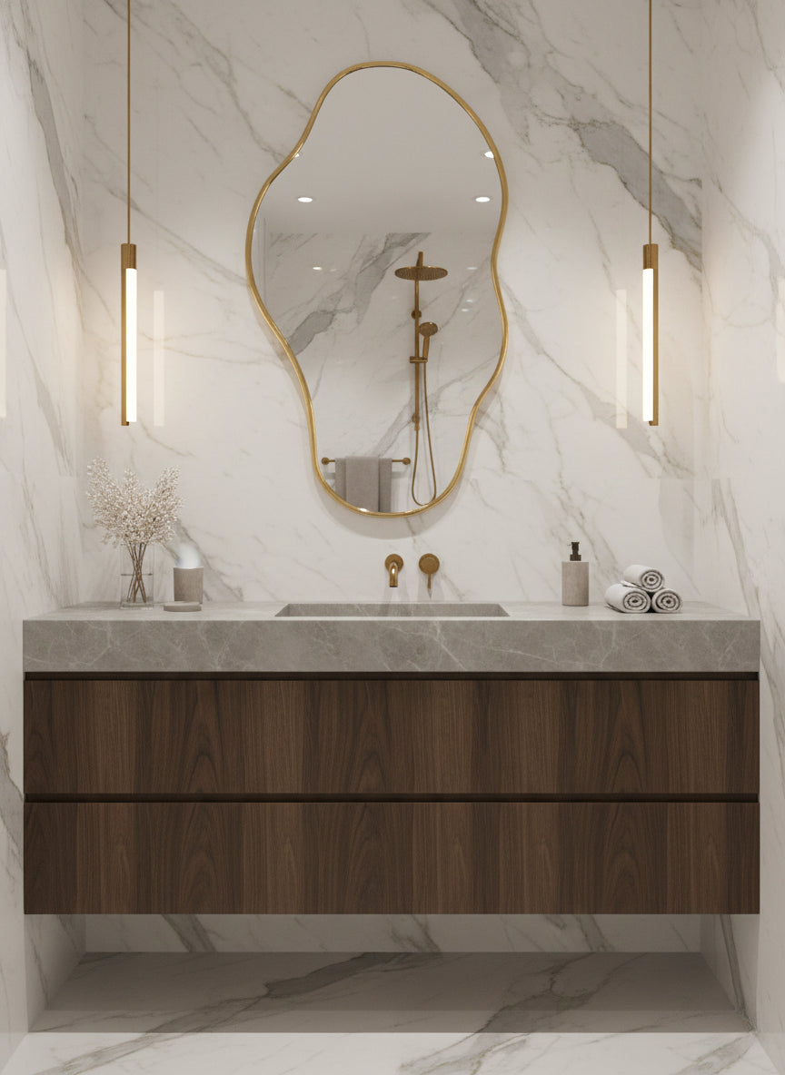 Asymmetrical Brass Mirror, photo 3 of 14