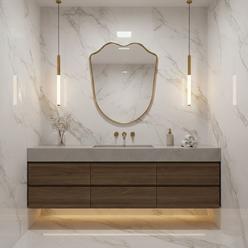 Shield Gold Brass Frame Wall Mirror