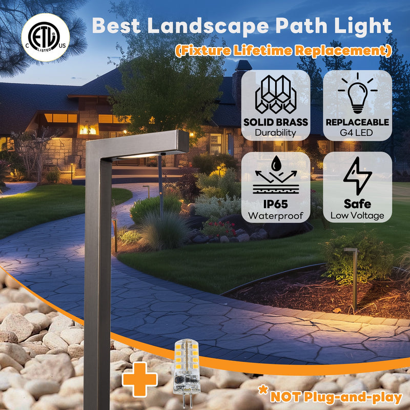 Gardenreet Solid Brass Low Voltage Landscape Path Light, 12V LED Outdoor Accent Pathway and Area Light(Modern L-shape 2404)