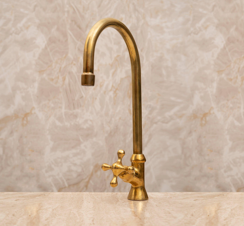 Natural Unlacquered Brass Bridge Kitchen Faucet 8" Lever Handles