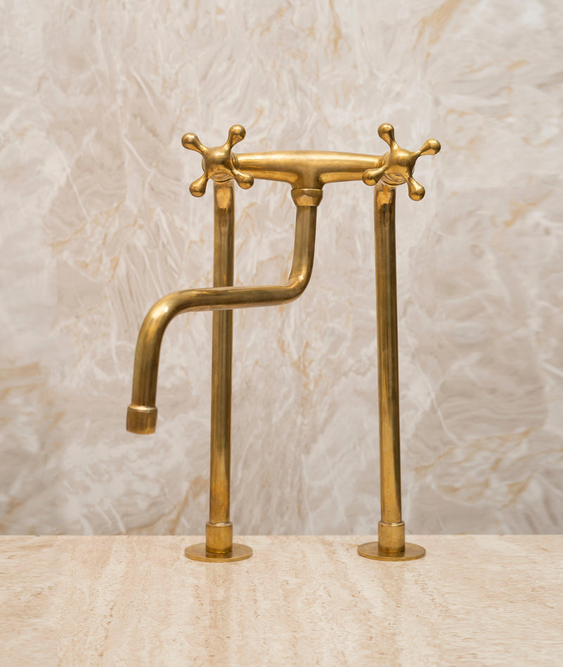 Unlacquered Brass Kitchen Long legs Faucet with Sprayer