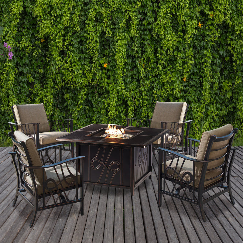 Aluminum 42-in Square Antique Copper Fire Table Set and Rocking Chairs
