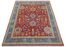 Brickle Red And Blue Traditional Hand Knotted Wool Area Rug