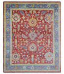 Brickle Red And Blue Traditional Hand Knotted Wool Area Rug
