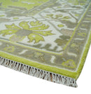 Bright Green and Ivory Hand knotted Oriental Oushak 9x12 wool Area Rug by The Rug Decor