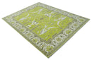 Bright Green and Ivory Hand knotted Oriental Oushak 9x12 wool Area Rug by The Rug Decor