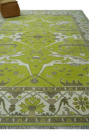 Bright Green and Ivory Hand knotted Oriental Oushak 9x12 wool Area Rug by The Rug Decor