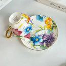 Brilliant flowers pattern porcelain teacup and saucer dining room set by Decorbites